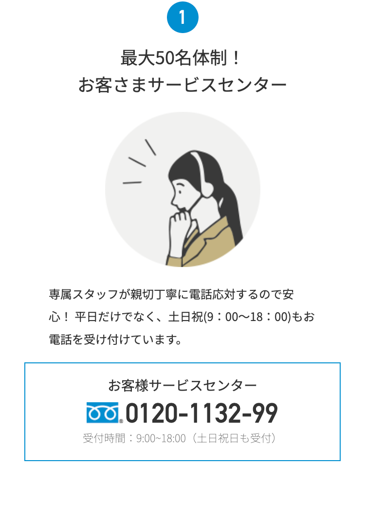 1
最大50名体制!
お客さまサービスセンター