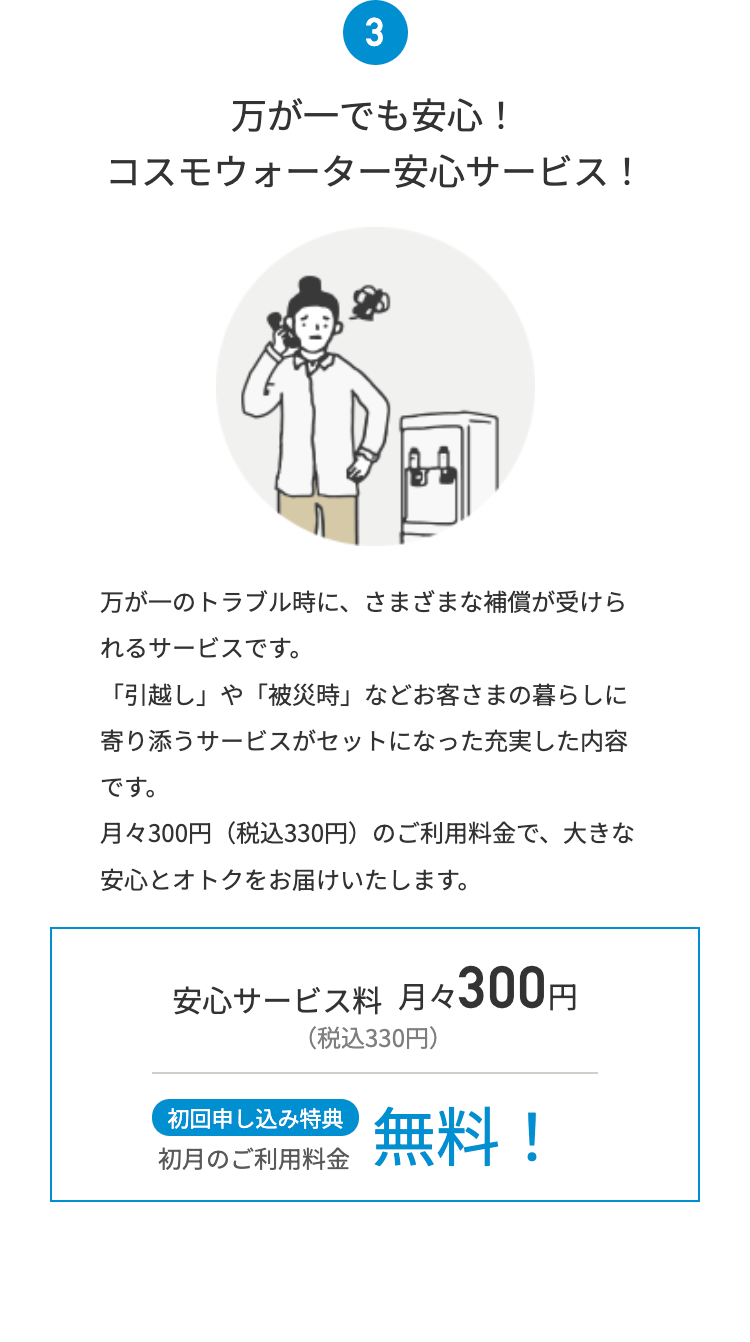 3
万が一でも安心!
コスモウォーター安心サービス!